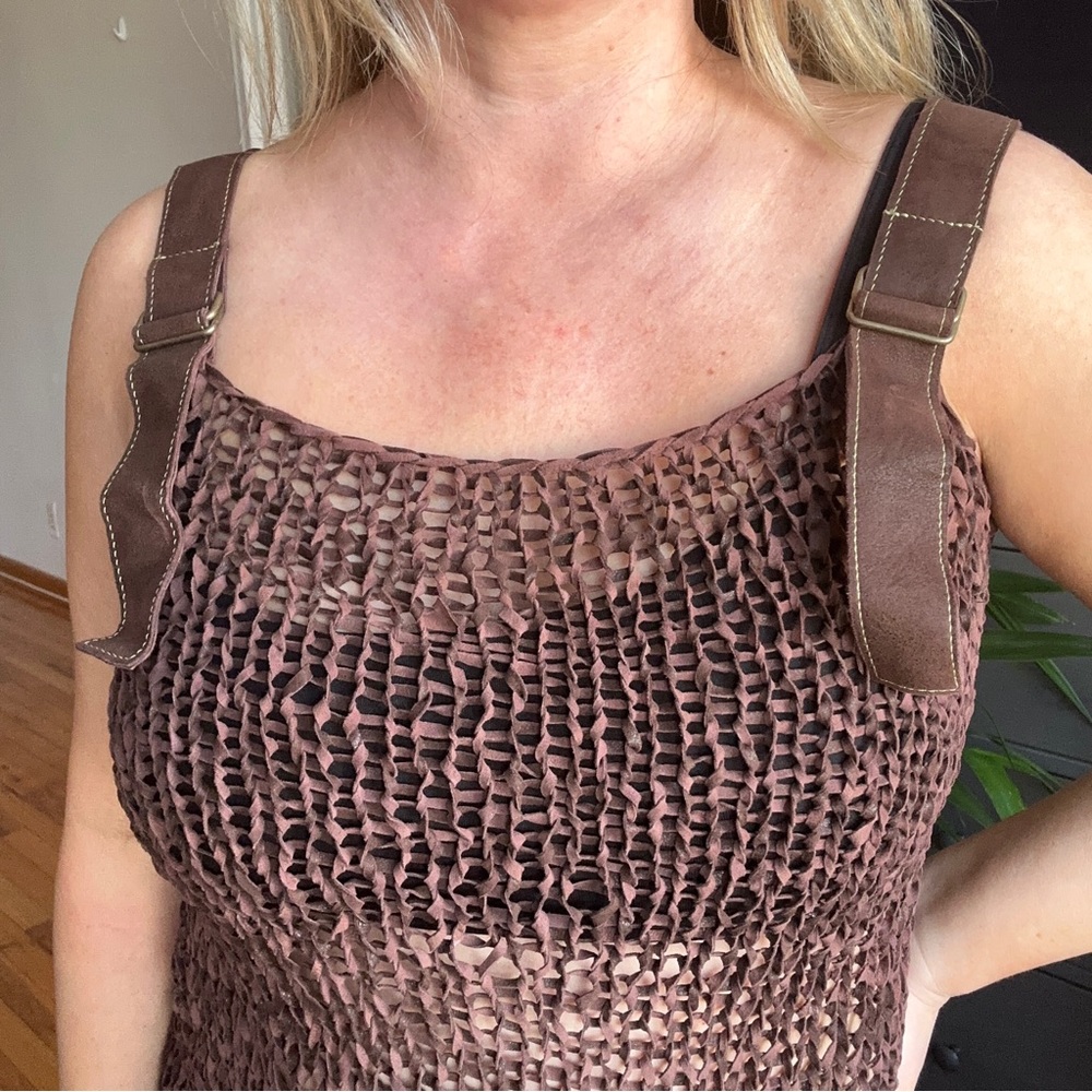 Vintage Brown Tank Top with Leather Straps